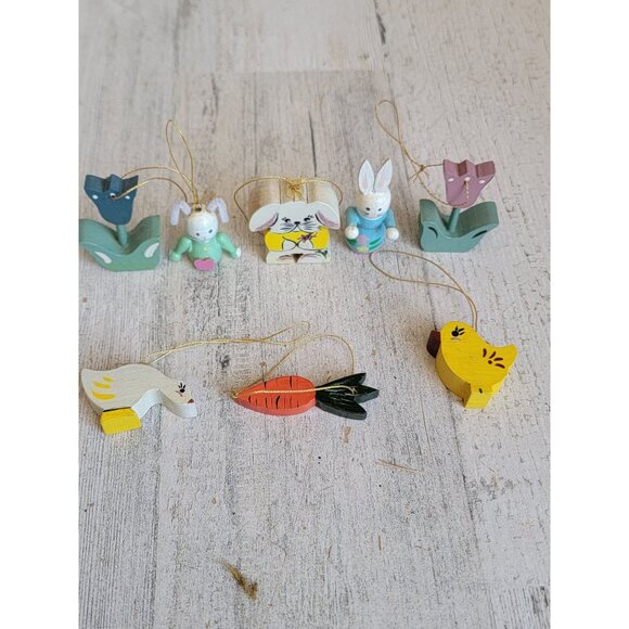 Vintage mini flower carrot chick ornament rabbit Easter Bunny wooden ornament xm - Picture 5 of 7